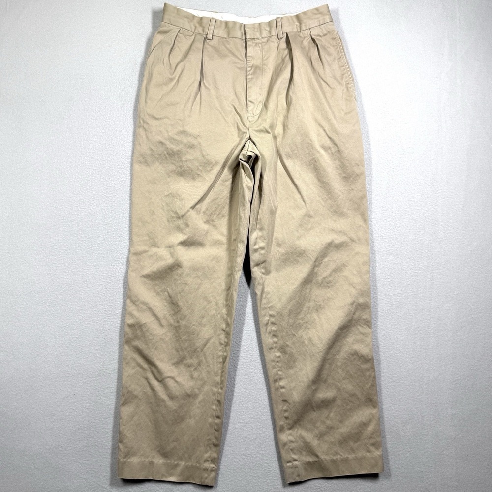 Vintage Polo Ralph Lauren Pants Mens 34 Pleated Chino 90s Y2K Beige Khaki Preppy